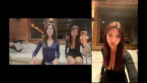 Asianmochi and friend in tight dresses on collab livestream