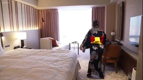 Kuramoto Sawa in yukata walks in luxury hotel room, mature beauty tease