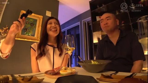 Ema 34 ex-CA busty Japanese wife laughs with husband at dinner table