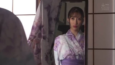 Ichika Hoshimiya in elegant purple kimono, seductive gaze, JAV beauty
