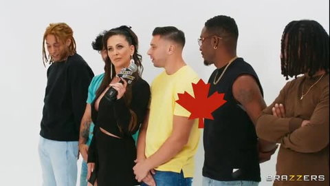 MILF reporter interviews diverse hunks in group Brazzers scene