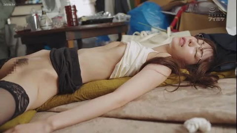 Passed out Asian teacher in lingerie, censored pussy exposed from JAV