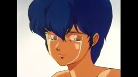 Crying anime girl with blue hair, topless closeup tears JAV hentai