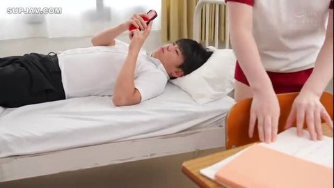 Haruno Kurumi nurse teases lying JAV schoolboy patient on bed