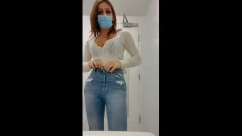 Jade Venus in sexy ripped jeans and lace top, teasing fit body