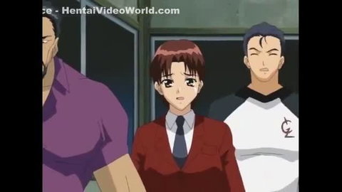 Hyakki ep. 2 hentai trap in red suit with two men in tense threesome scene
