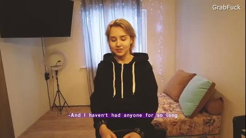 Blonde amateur girl in hoodie says she hasn't had anyone for so long