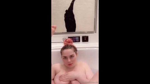 Linnea's Life busty babe covers huge tits in steamy bath tub