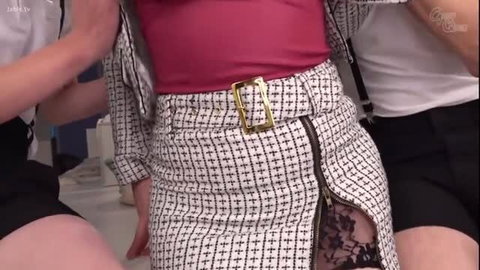 Japanese student council prez in sexy grid skirt with lace slit, JAV