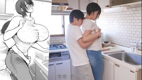 Matsumoto Nanami giant tits big sis hugged from behind in kitchen JAV