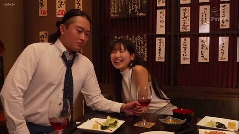 Japanese OL junior smiling with coworker at intimate dinner date