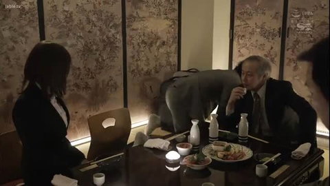 Aimi Hongo in suit at dinner with creepy boss, JAV office tease