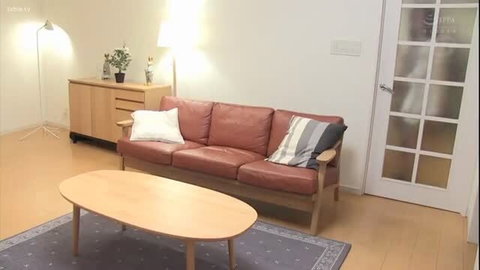 Empty Japanese living room interior, cozy sofa and table