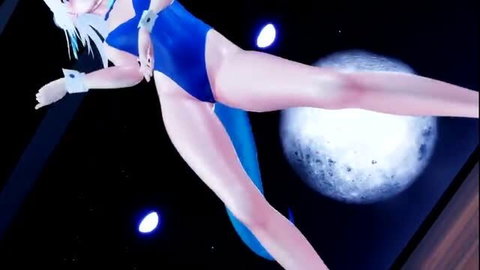 Tatsulover MMD in skimpy blue swimsuit, high kick pose, sexy legs spread