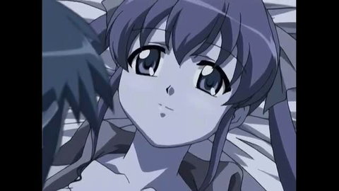 Jiburiru anime girl with purple hair in closeup intimate scene