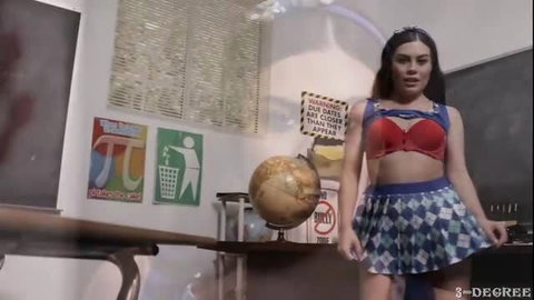 Veronica in sexy Wonder Woman classroom outfit teases