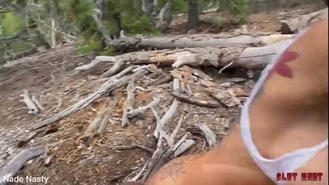 Ravyn Alexa tattooed tits outdoor forest tease in white tank top
