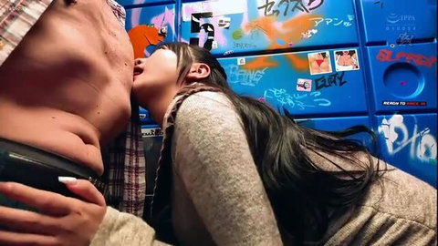 Himesaki Hana licks fat man's belly in graffiti booth, risky creampie JAV