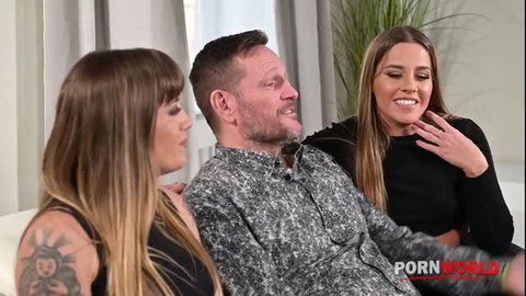 D3lla1 twins with man on PornWorld couch interview