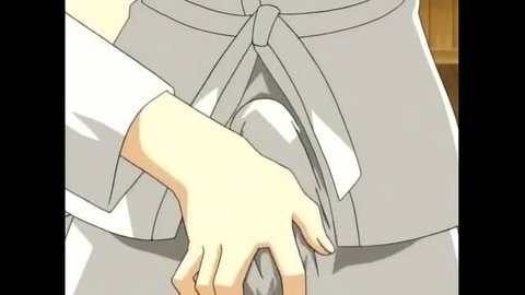 Anime teacher handjob in gray uniform, JAV hentai thumbnail