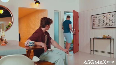 Oliver Marks and Ryder Owens shirtless hunks in casual home scene