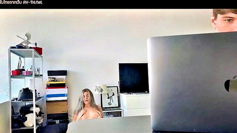 Eva Elfie topless at desk in NTR girlfriend scene