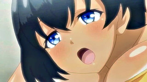 Anime girl with black hair blue eyes aroused ahegao face Summer Inaka hentai