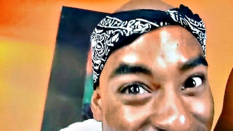 Nyomi Banxxx teases with smiling black stud in bandana, ebony interracial preview