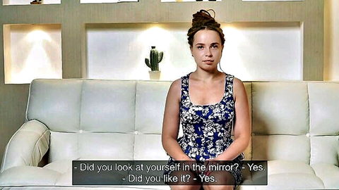 Amy Clark in defloration interview, blue floral dress reflection talk