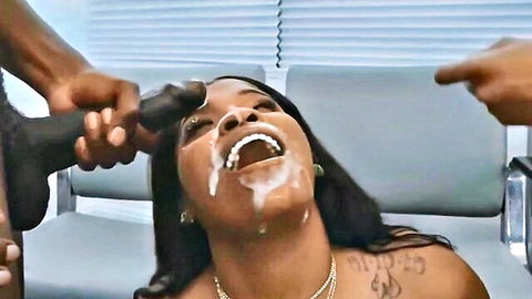 Jayla Page ebony beauty smiling with facial cumshot and dildo play