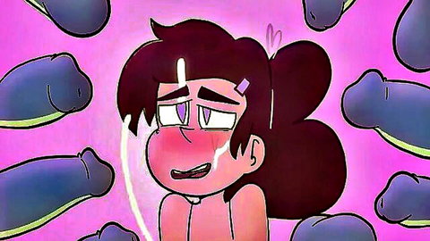 Princess Marco as Cum Princess surrounded by ejaculating blue cocks