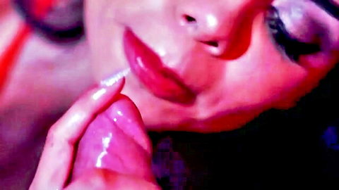 Seductive woman with red lips teases pink dildo in POV JOI dirty talk