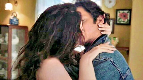 Indian actress Tamannaah kissing stranger passionately, showing cleavage