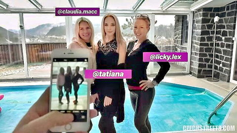 Claudia Macc, Tatiana & Lucky Lex sexy poolside selfie in Czech Streets 119
