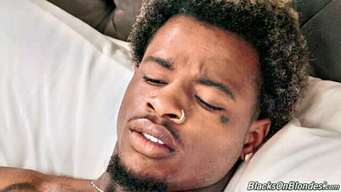 Handsome black stud relaxing post-sex with Armani Black