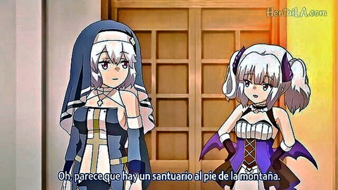 Anime nun and demon girl in revealing outfits from Knight of Erin Ep. 3 hentai