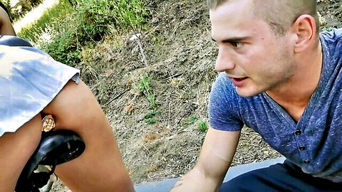 Jennifer White bent over skirt up for outdoor anal tease with Johnny Castle