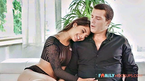 Gina Valentina and Katya Rodriguez threesome preview: Latina beauty in sheer mesh cuddling hunk