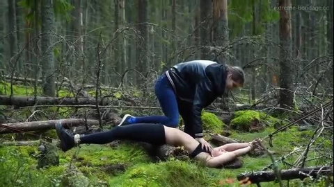 Britney Hunter bound & punched by Márcia in forest, extreme BDSM lesson