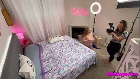 Nude BBW Gwen Adora on bed, Laney Grey films slut inspection
