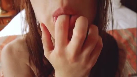 Trish Collins fingering mouth closeup in amateur solo tease