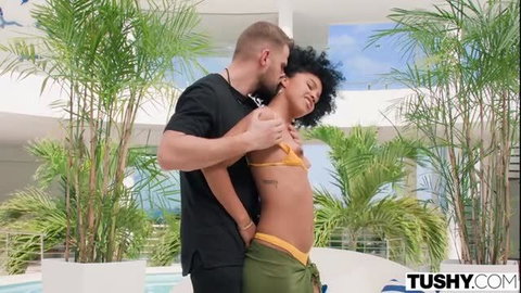 Selva Lapiedra kissed passionately by hunk, yellow bikini, big ass