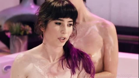 Two nude girls with suds in tub, bonding intimately - All Girl Massage