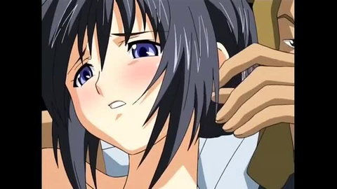 Hito Meguri anime girl with short black hair gets ear touched by man closeup