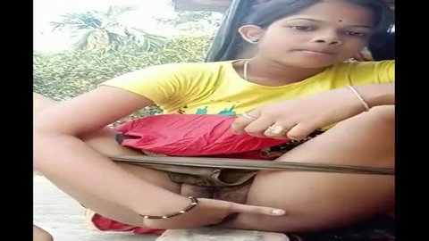 Innocent Indian village girl spreads legs showing wet pussy closeup
