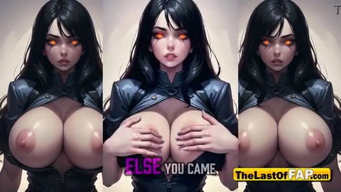 Ai Hentai Manga Girl with Massive Tits in Open Latex Top, Glowing Eyes