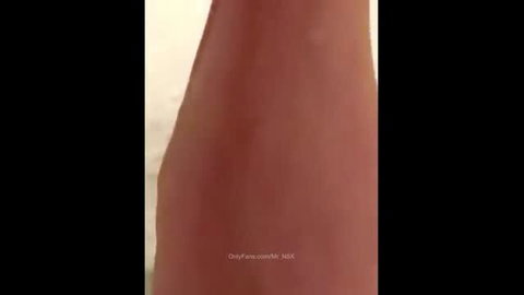 Close-up POV mushroom head penis cumming hard on abdomen in washroom