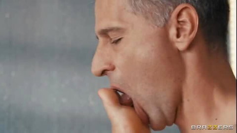 Man with hand in mouth closeup in shower, A Good Day's Work Martina Smeraldi