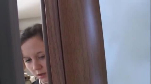Closeup of curious white teen girl peeking through door at stepmom sex