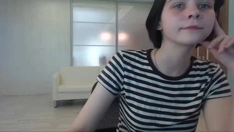 Okeysmall hot brunette teases in striped top live show